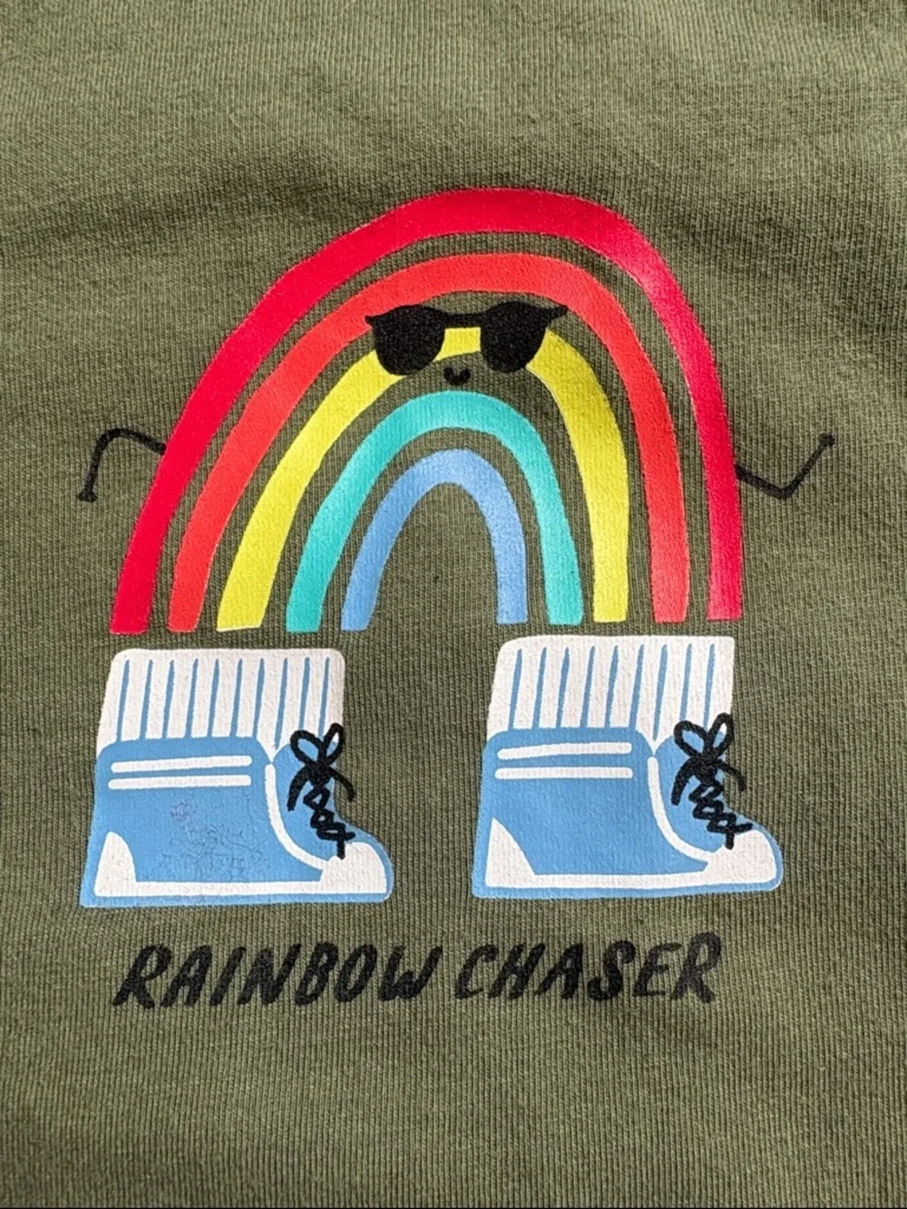 Fitted Olive Green Tank with Rainbow Graphic